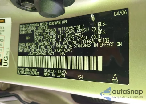 2006 Lexus Gx 470 z USA, uszkodzony, nr VIN JTJBT20X960119471